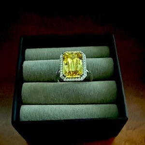 Elegant Yellow Gemstone Ring with Silver Accents